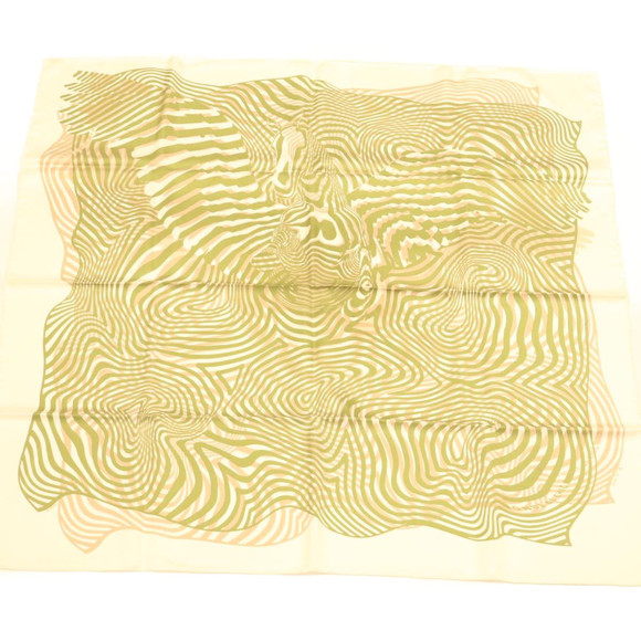 HERMES Carre 90 Dimitri.R Scarf ""ONDE DE CHIC"" Zebra Silk Green Auth am2045g - Picture 1 of 10